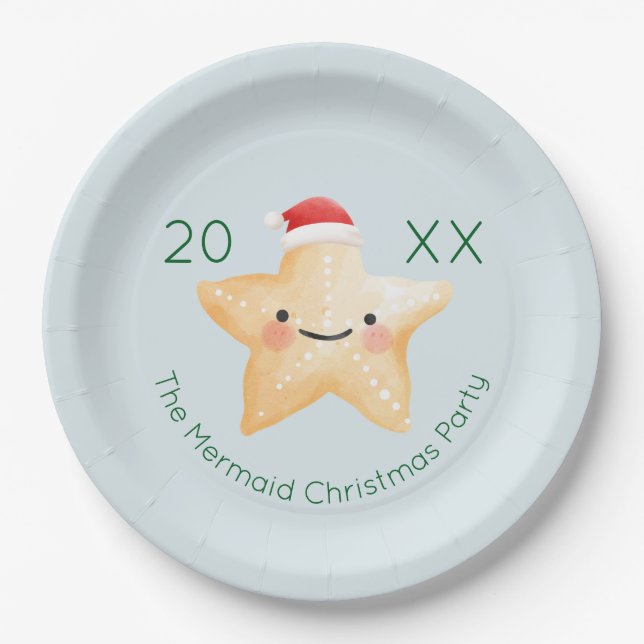 Starfish Santa Christmas Paper Plate (Front)