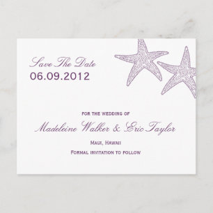 Starfish Save The Date Postcard - Purple