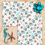 Starfish Sea Horses Christmas Tissue Paper<br><div class="desc">Christmas tissue paper with starfish and ornaments design.  Brown sea stars and aqua blue ornaments on white paper make a fun tropical Christmas pattern and matches our wrapping paper. Choose your preferred size tissue paper.</div>