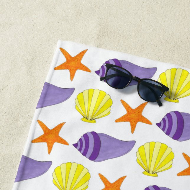Starfish Sea Shells Beach Ocean Vacation Yellow Towel (In Situ)