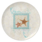 Starfish Sea Shells Ocean Greek Key Pattern Beach