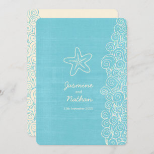 Starfish sea swirl aqua ivory beach wedding invitation