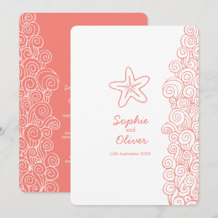 Starfish sea swirl coral beach wedding invitation