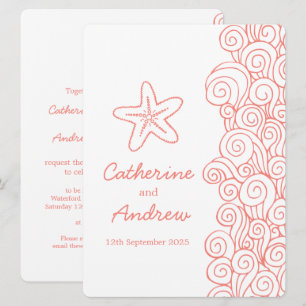 Starfish sea swirl coral beach wedding invitation