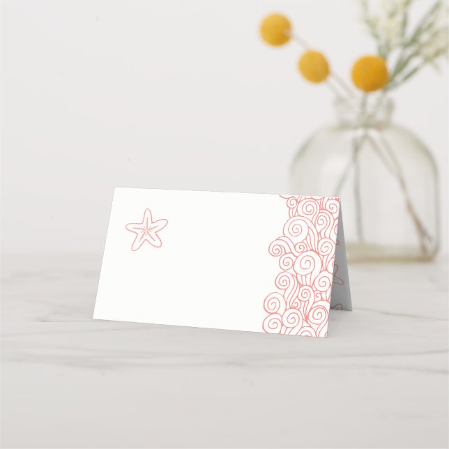Starfish sea waves coral beach guest place cards (Front)