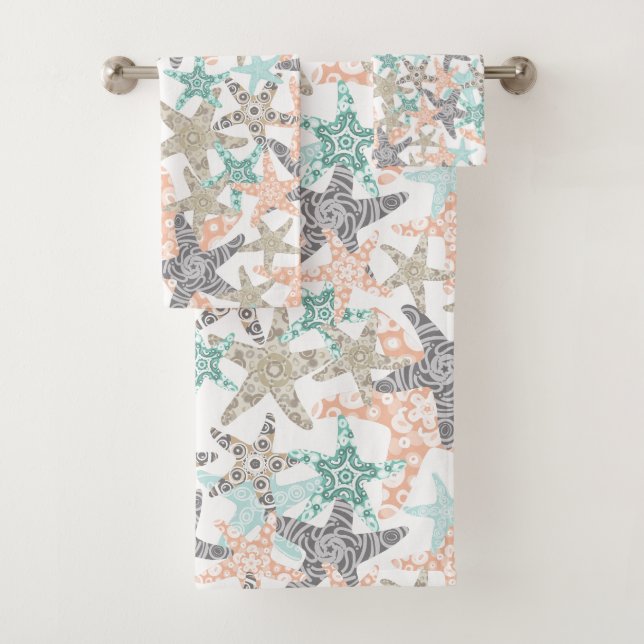 Starfish Seamless Pattern Bath Towel Set (Insitu)