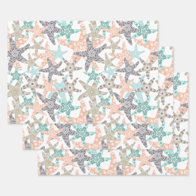 Starfish Seamless Pattern Wrapping Paper Set (Set)