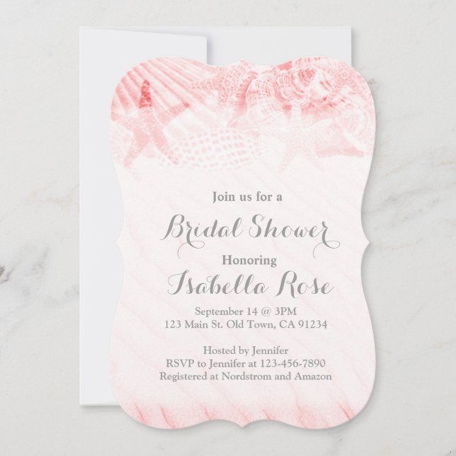 Starfish seashell beach bridal shower invitations (Front)
