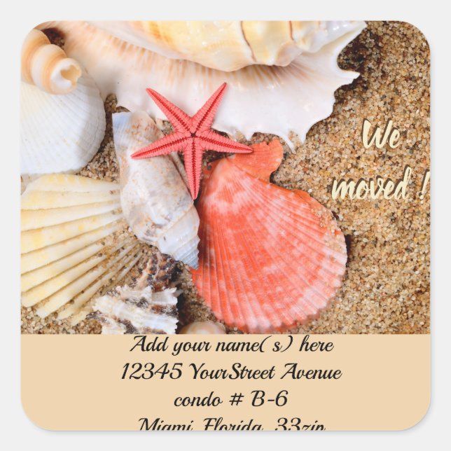 Starfish Seashell Beach return address Square Sticker (Front)