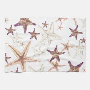 Starfish Seashell Pattern Beige Tea Towel