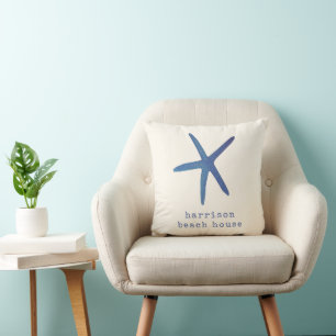 Starfish   Seashell Pattern Ivory Beach House Cushion