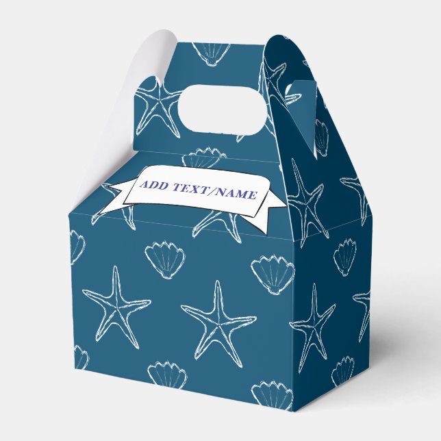 Starfish Seashell Pattern On Ocean Blue Custom Favour Box (Front Side)