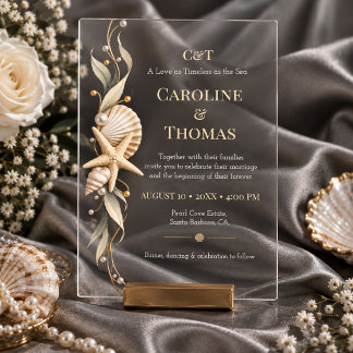 Starfish Seashell Seaside Coastal Wedding Acrylic Invitations