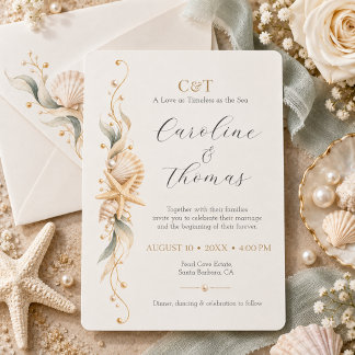 Starfish Seashell Seaside Coastal Wedding Invitation