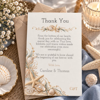 Starfish Seashell Seaside Coastal Wedding Thank You Card