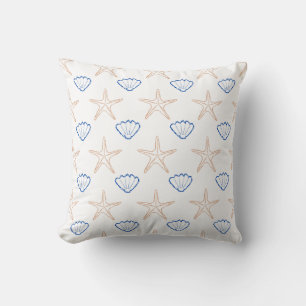 Starfish Seashell Sketch Pattern Decorative Cushion