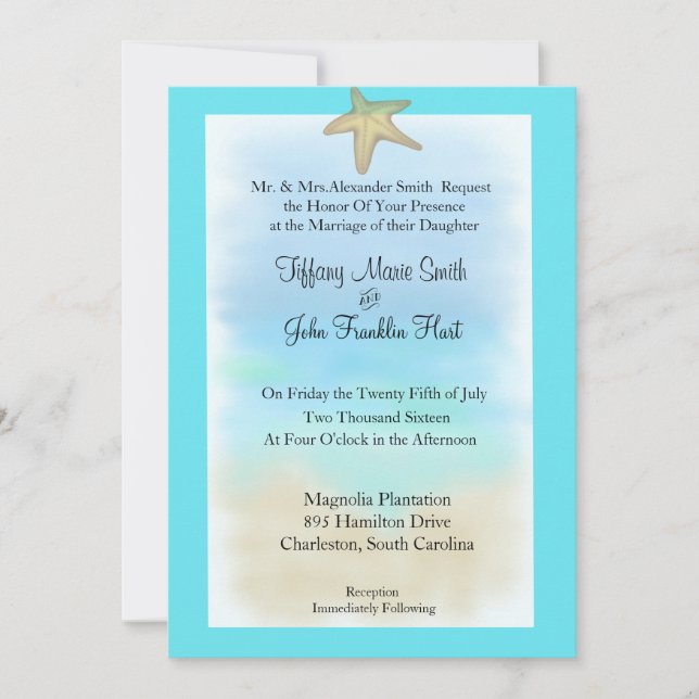 Starfish Seashell Wedding Invitation (Front)