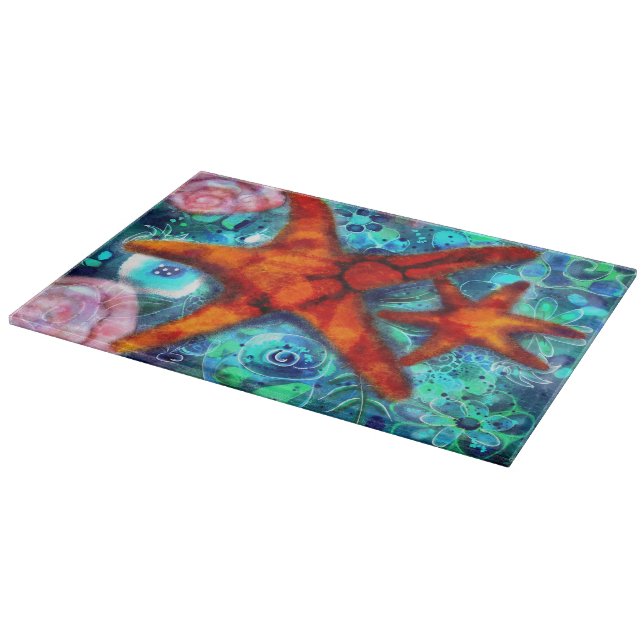 Starfish Seashells Beach Coastal Nautical Abstract Cutting Board (Corner)