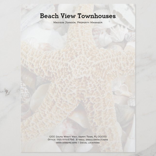 Starfish Seashells Beach Office Letterhead Paper (Front)