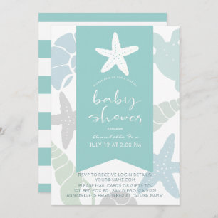Starfish & Seashells Turquoise Virtual Baby Shower Invitation