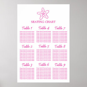 Starfish seastar pink wedding 9 table plan Poster
