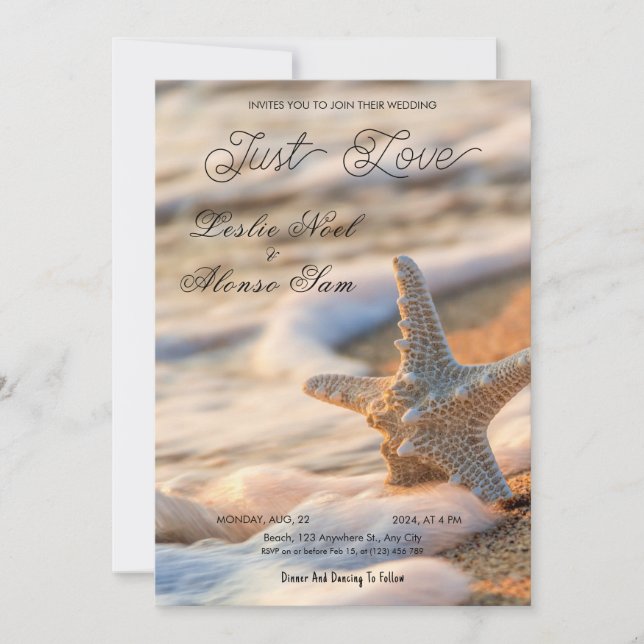 Starfish Serenade: Beach Wedding Invitation (Front)