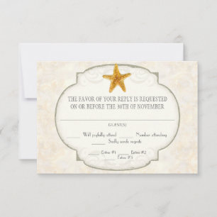 Starfish Shell Ocean Striped Pattern Damask Beach RSVP Card