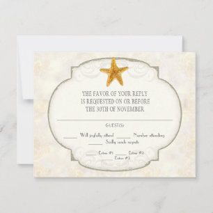 Starfish Shell Ocean Striped Pattern Damask Beach RSVP Card