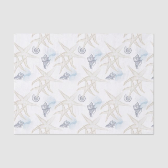 Starfish Shell White Blue Beach Tissue Paper (Front)
