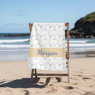 Starfish Shell White Blue Personalised Beach Towel