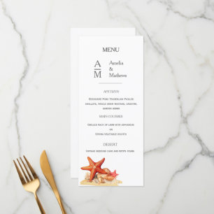 Starfish shells beach nautical wedding Flat Menu