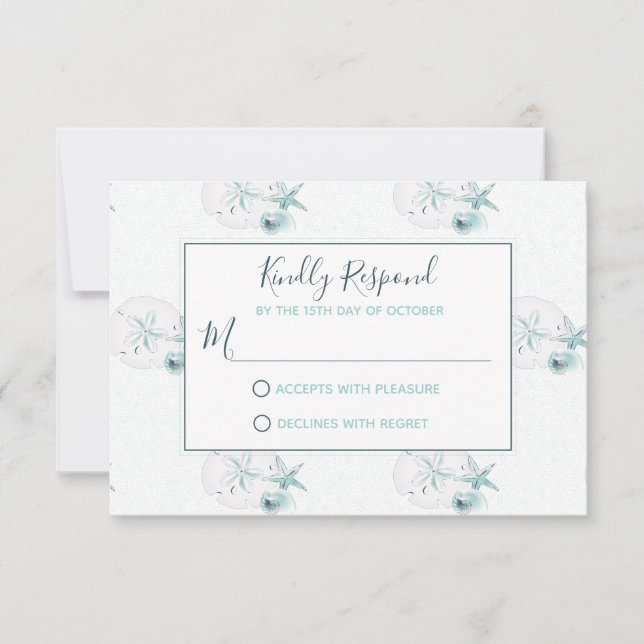 Starfish Shells Modern Elegant Beach RSVP Wedding (Front)