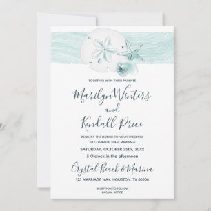 Starfish Shells Modern Elegant Beach Wedding Party Invitation
