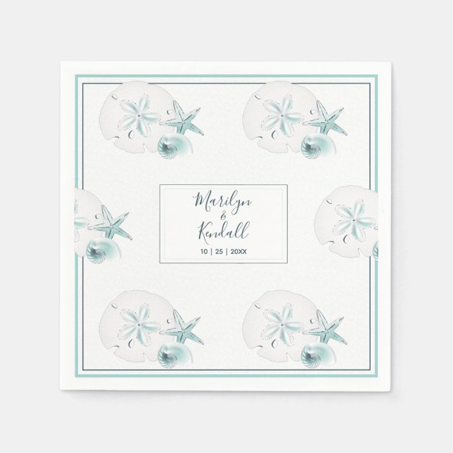 Starfish Shells Modern Elegant Beach Wedding Party Napkin (Front)