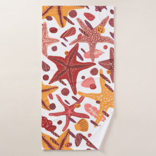 Starfish Shells: Scandinavian Sea Pattern Bath Towel