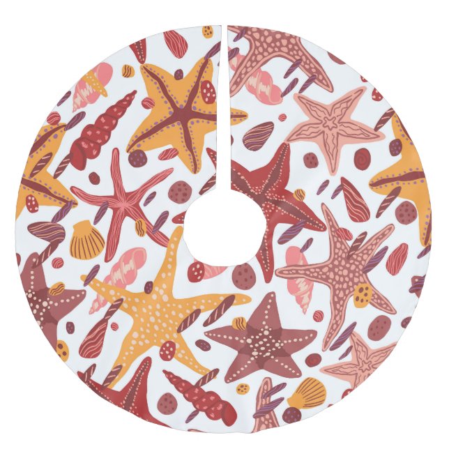 Starfish Shells: Scandinavian Sea Pattern Brushed Polyester Tree Skirt (Front)