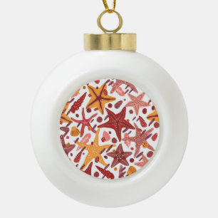 Starfish Shells: Scandinavian Sea Pattern Ceramic Ball Christmas Ornament