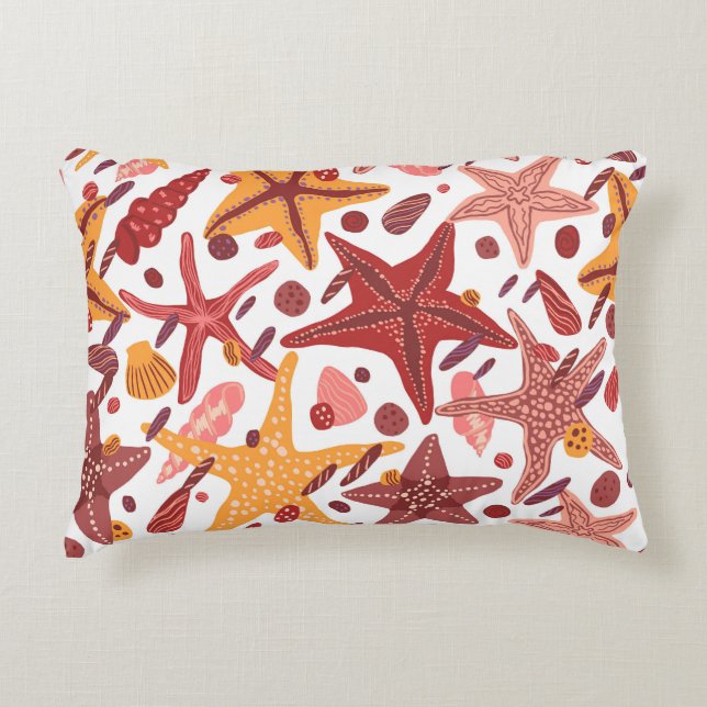 Starfish Shells: Scandinavian Sea Pattern Decorative Cushion (Front)