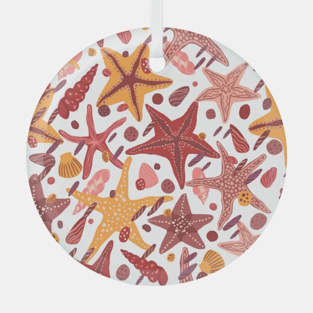 Starfish Shells: Scandinavian Sea Pattern Glass Tree Decoration (Front)