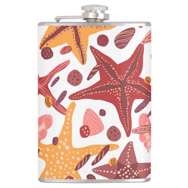 Starfish Shells: Scandinavian Sea Pattern Hip Flask (Front)