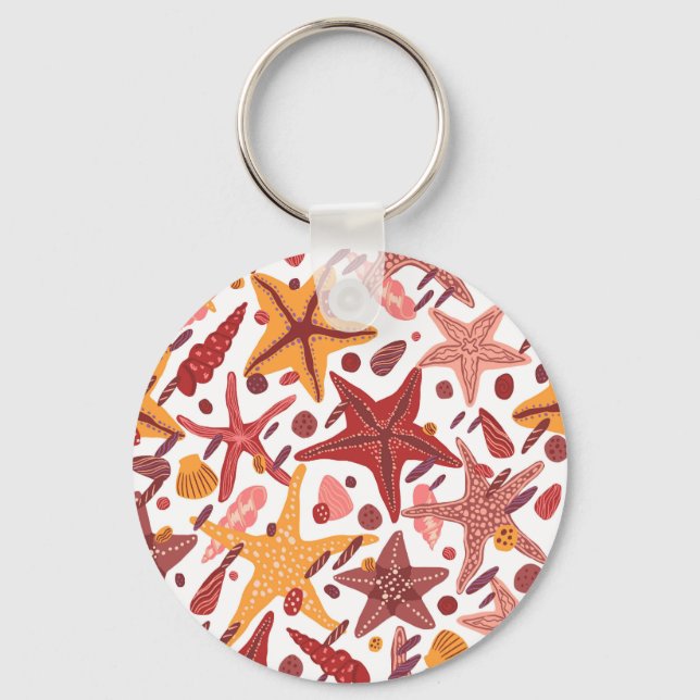 Starfish Shells: Scandinavian Sea Pattern Key Ring (Front)