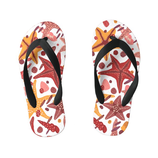 Starfish Shells: Scandinavian Sea Pattern Kid's Flip Flops (Footbed)