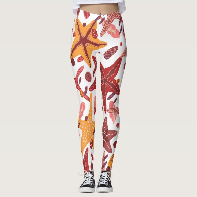 Starfish Shells: Scandinavian Sea Pattern Leggings (Front)