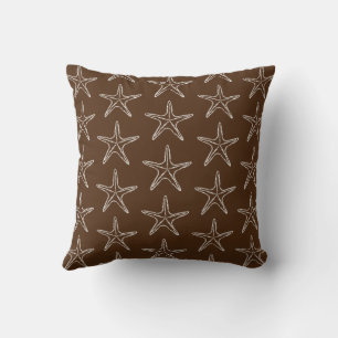 Starfish Sketch Pattern On Dark Brown Cushion