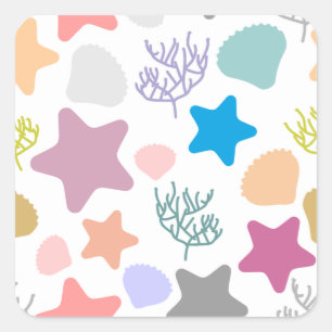 Starfish Star Coral Shell Beach Square Sticker