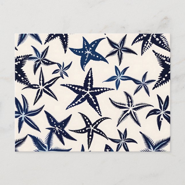 Starfish Stencil Pattern in Blue Postcard (Front)