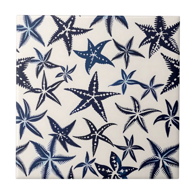 Starfish Stencil Pattern in Blue Tile (Front)