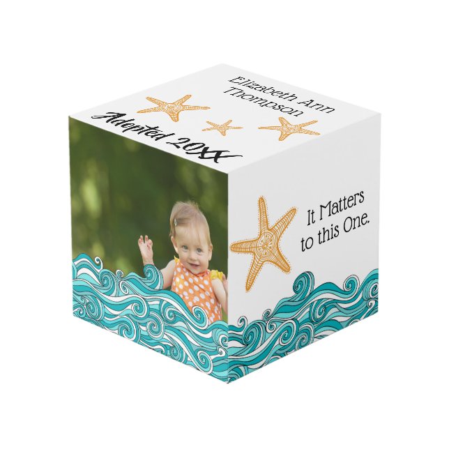 Starfish Story Adoption Party Centerpiece Cube (Front Angled)