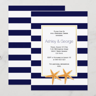 Starfish & stripes beach wedding rehearsal dinner invitation