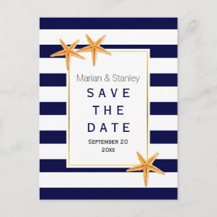 Starfish & stripes beach wedding Save the Date Announcement Postcard
